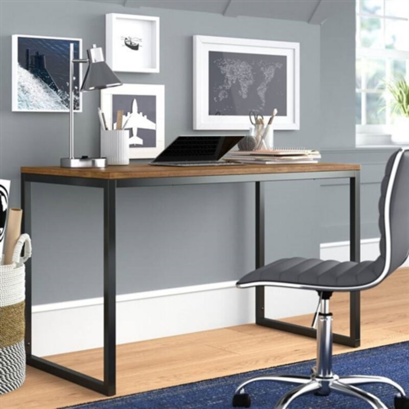 Modern Home Office Desk with Metal Frame & Wood Table Top