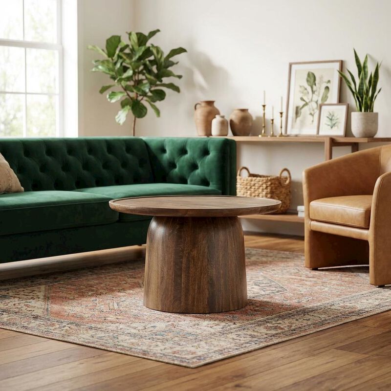 Round Wood Coffee Table with 17.5-inch Height and 30-inch Diameter image number 3