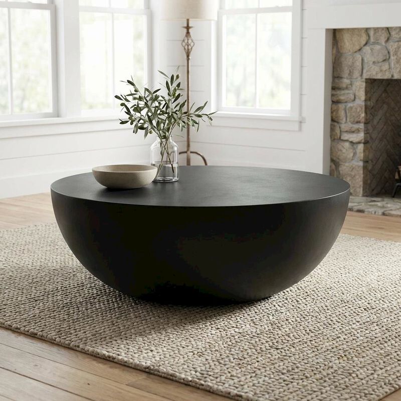 Starlight Canyon Home Black Concrete Coffee Table with Fibre Reinforced Cement Top, Contemporary Style image number 2
