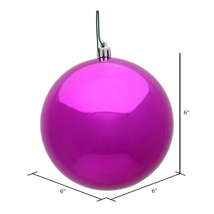 Vickerman 6" Fuchsia Shiny Ball Ornament, 4 per Bag