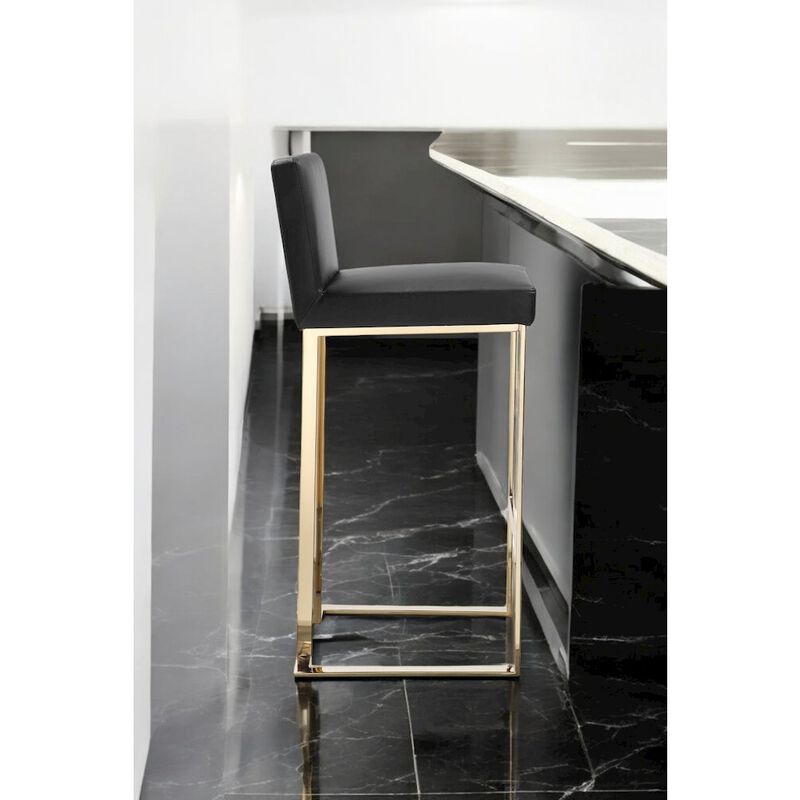 Pangea Home Dexter Bar Stool Faux Leather Black & Gold