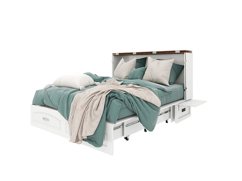 Murphy Bed Cabinet with Drawer Includes Storage Cabinet, Murphy Bed Queen Suit for Home Office or Small Room, Murphy Bed Full with Charging and USB Port, White Queen Murphy Bed Cabinet Bed