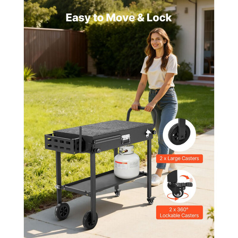 Outdoor Grill Cart Folding BBQ Prep Table with Wheels Magnetic Rack image number 3