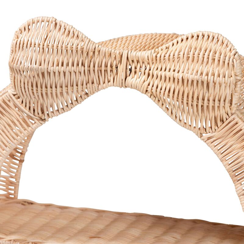 bali & pari Creusa Natural Rattan Wall Shelf - 3-Tier Decorative Storage Rack with Arched Frame and Woven Bow Accent, Boho Coastal Display Shelf