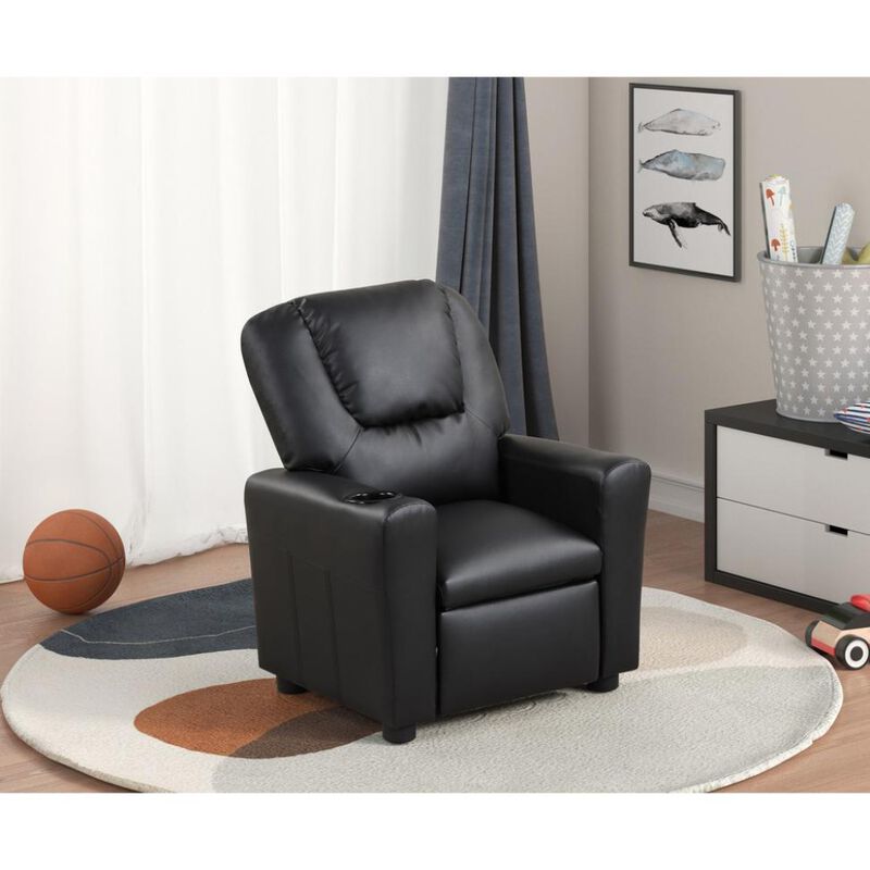 Lilola Home Marisa 23W PU Leather Kids Recliner Chair with Cupholder