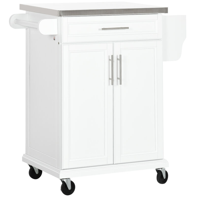 Wood Kitchen Island Cart Storage Box Cabinet  Drawer Trolley w/ Stainless Steel