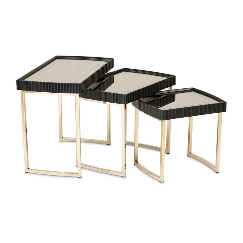 Michael Amini Lisbon Nesting Tables, Set of 3 - Silken Matte Black