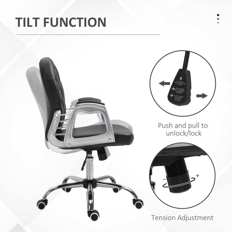 Hivvago PU Leather Office Chair with Tufted Back and Swivel Base image number 4