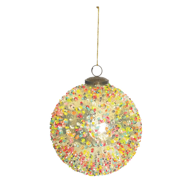 Bohemian Glass Ball Ornament with Beaded Detail, Multicolor