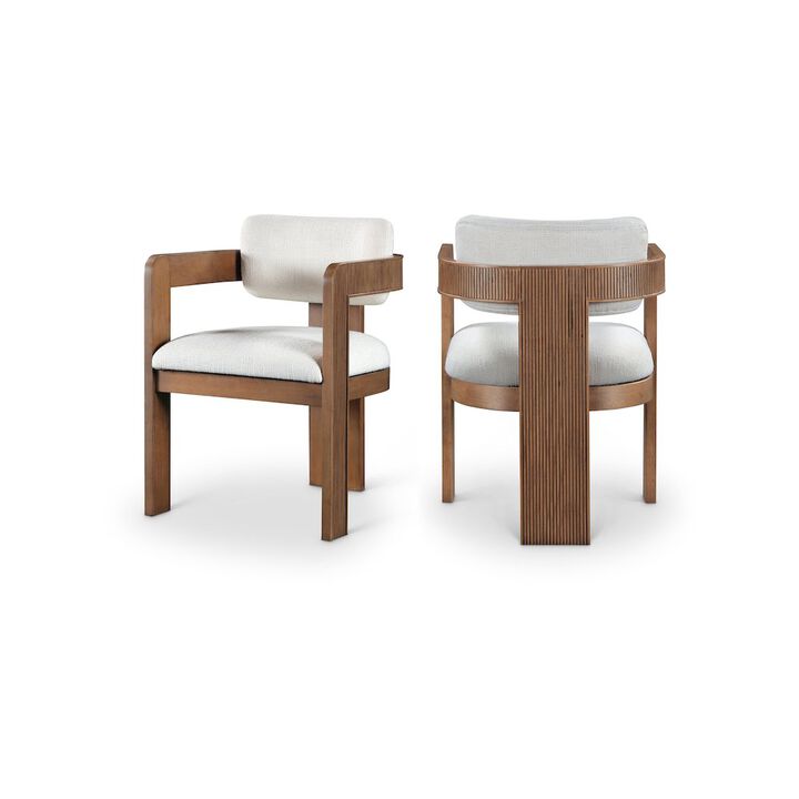 Meridian Furniture Sacha Cream Linen Textured Fabric Dining Chair, Set of 2