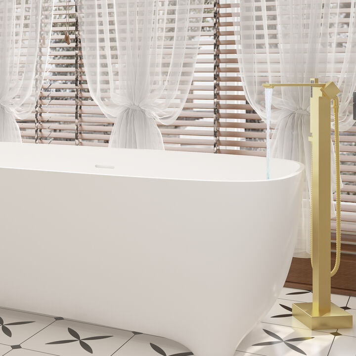 Mondawe 1-Handle Brushed Nickel Floor Mount Freestanding Tub Faucet with Square Hand Shower