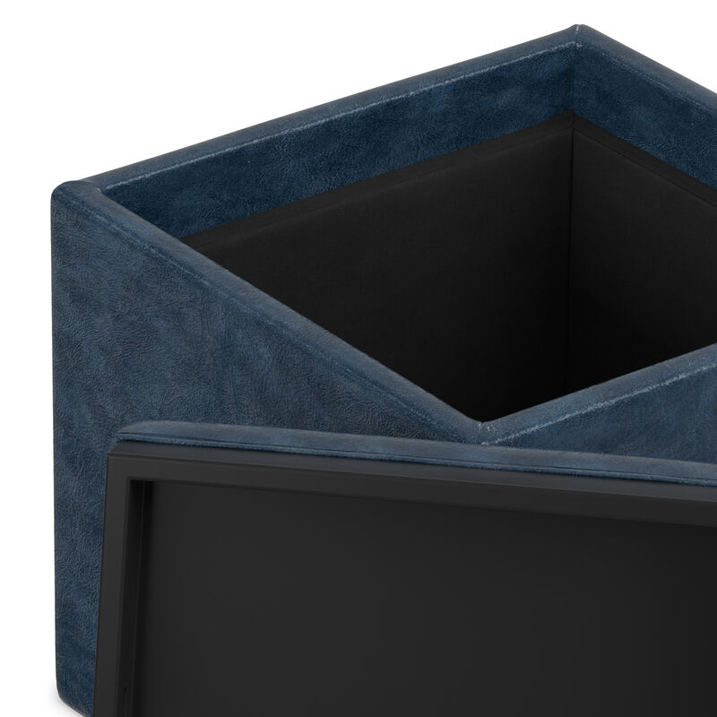 Rockwood 17 inch Wide Contemporary Square Cube Storage Ottoman with Tray in Denim Blue Vegan Faux Leather, Assembled image number 8