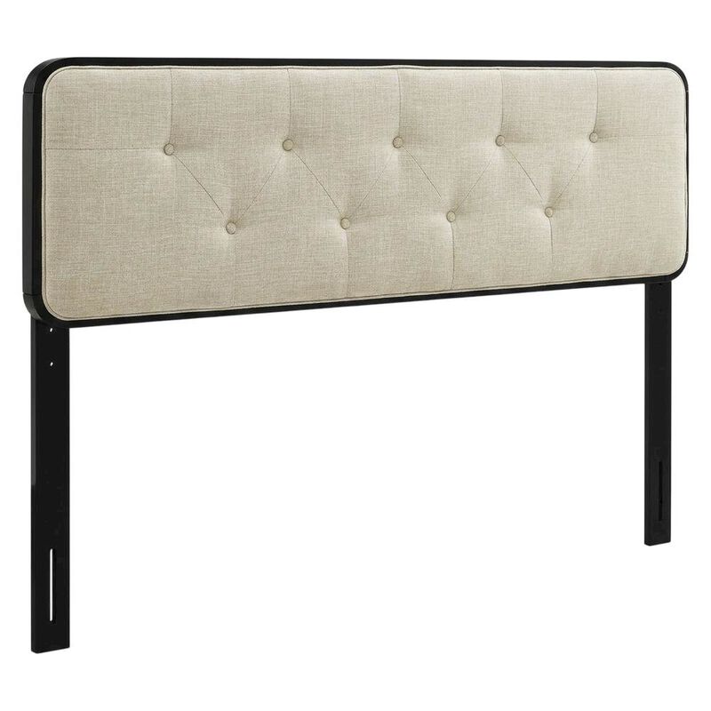 Fabric and Wood Button-Tufted King Headboard Only for Bed Frame, Black Beige image number 0