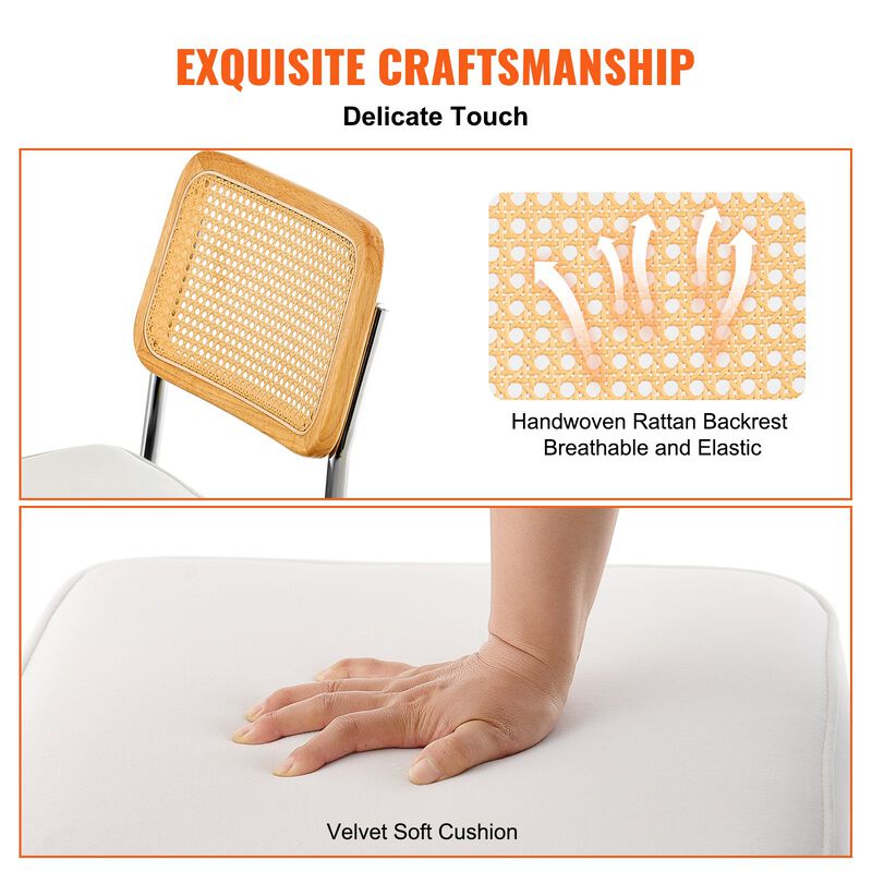 Set of 2 Rattan Dining Chairs Mid Century Modern Velvet Upholstered Accent Chairs