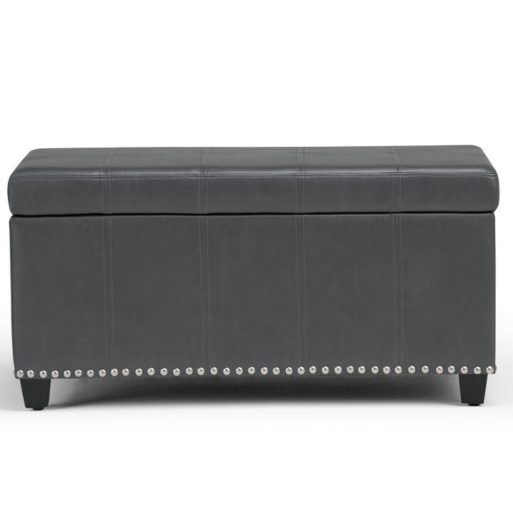 HomeRoots 33" Brown and Espresso Faux Leather and Solid Wood Upholstered Storage Bench With Flip Top