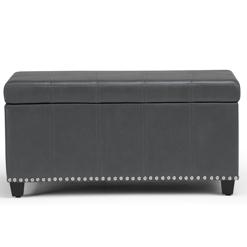 HomeRoots 33" Brown and Espresso Faux Leather and Solid Wood Upholstered Storage Bench With Flip Top image number 0