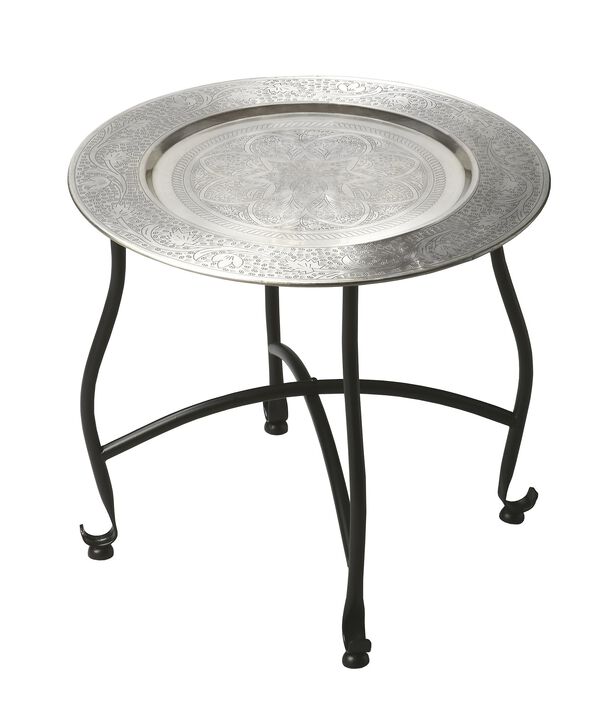 Homezia 14" Black And Silver Aluminum Round End Table