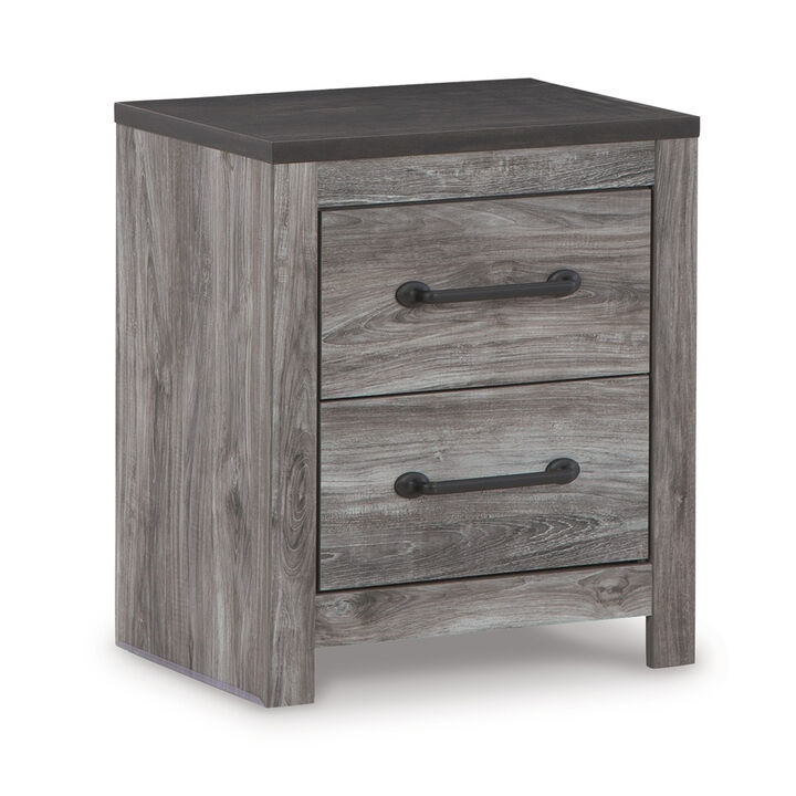 Bono Nightstand, 2 Storage Drawers, 25 Inch, Wood Grain Gray Finish