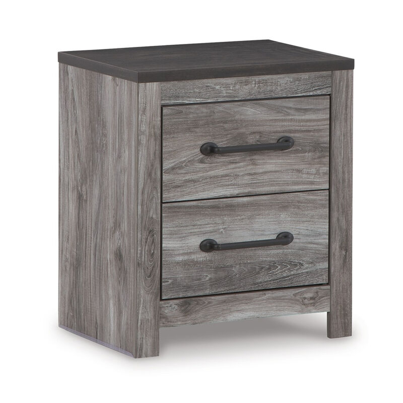 Bono Nightstand, 2 Storage Drawers, 25 Inch, Wood Grain Gray Finish