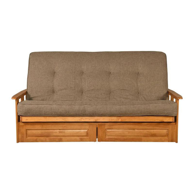 Phoenix Frame Queen-Butternut Finish-Linen Stone Mattress-Storage Drawers image number 0