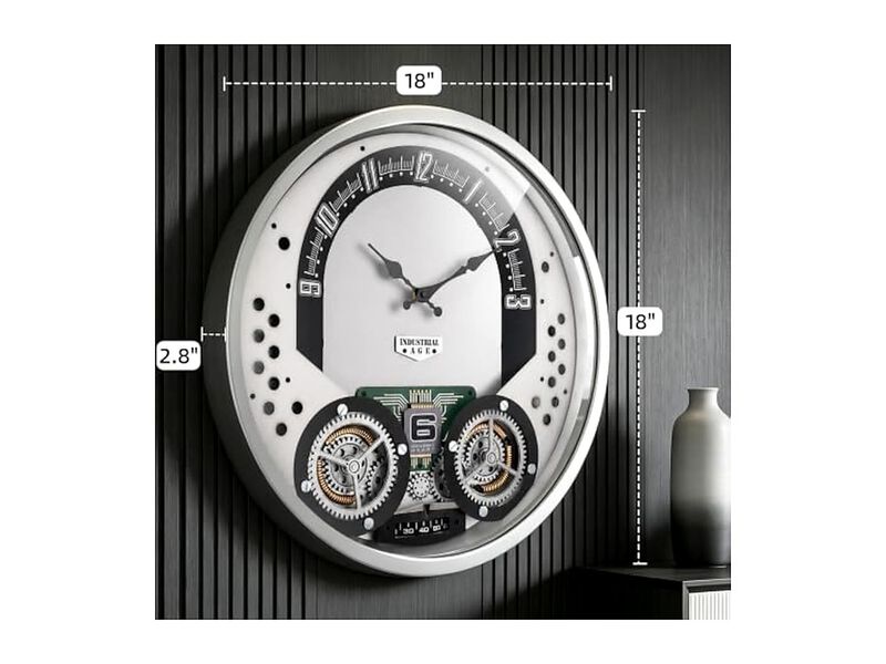 Real Moving Gear Farmhouse Industrial Wall Clock 18 Inch Metal Living Room Decor image number 2