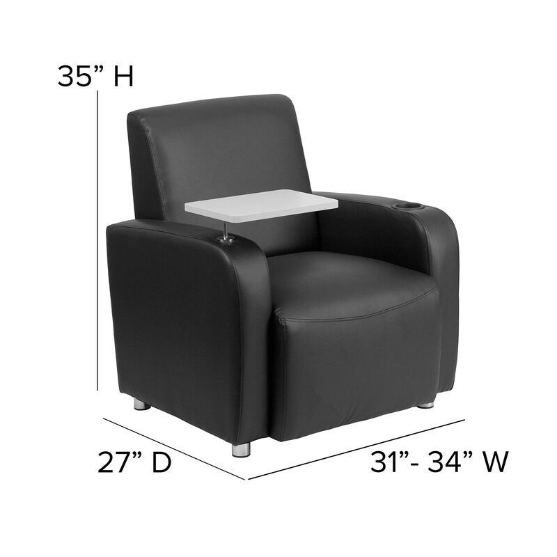 Flash Furniture George Black LeatherSoft Guest Chair with Tablet Arm, Chrome Legs and Cup Holder image number 3