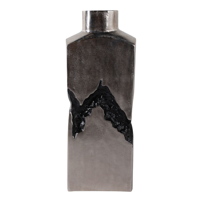 20x7" Carved Middle Metal Vase, Silver/ Black image number 3