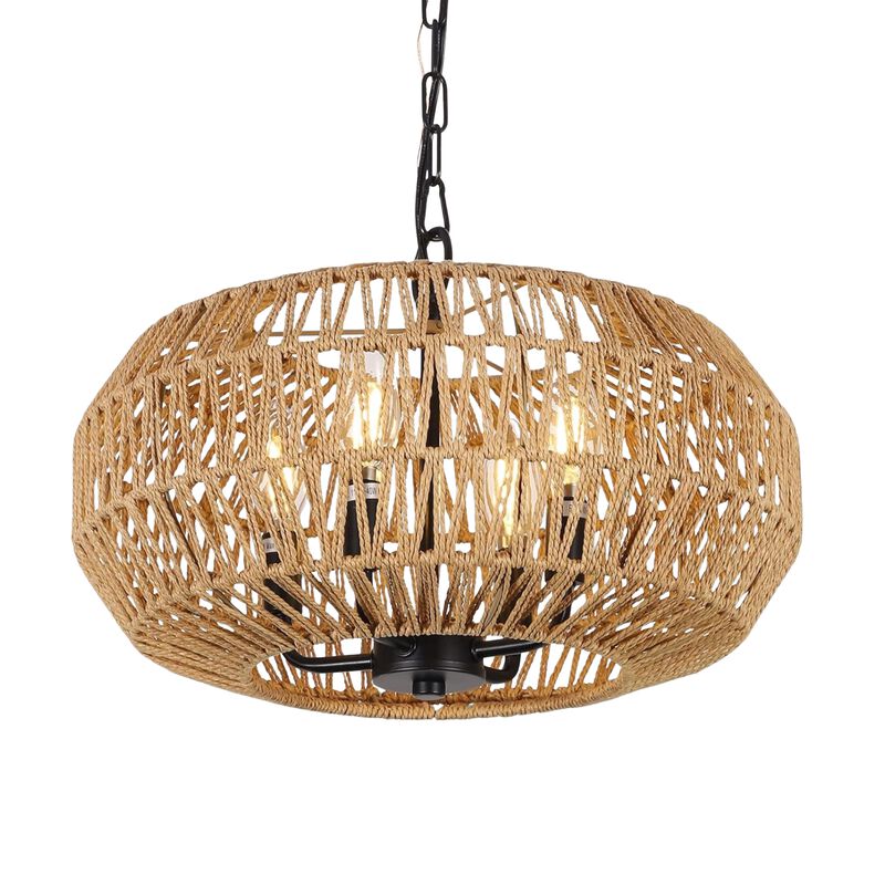 ELEMENT ACE 5-Light Rattan Boho Chandelier Light Fixture with Wicker Lampshade, Farmhouse Hanging Pendant Lighting for Dining Room Kitchen Island Bedroom Living Room Nursery image number 0