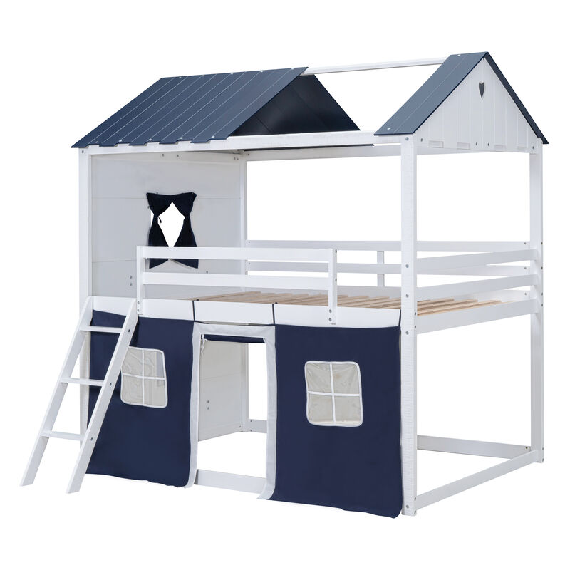 Merax Bunk Wood House Bed with Tent