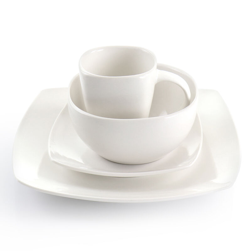 Gibson Elite Soho Lounge 16 Piece Square Fine Ceramic Dinnerware Set in White