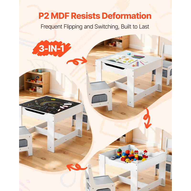 Kids Wooden Desk and 2 Chairs Set with Storage for Crafts and Reading-White image number 4