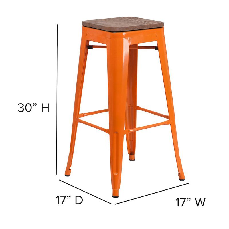 Flash Furniture 30" High Backless Orange Metal Barstool with Square Wood Seat image number 3