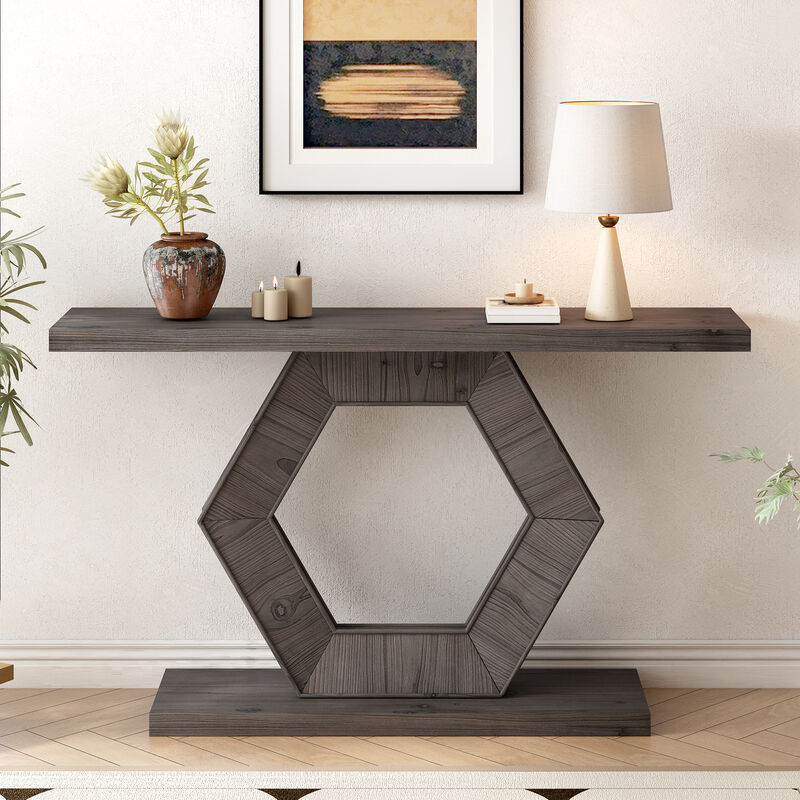 Merax Modern Entryway Table with Hollow Hexagon Leg Structure