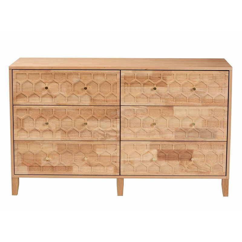 Baxton Studio Hosea Japandi Carved Honeycomb Natural 6-Drawer Dresser