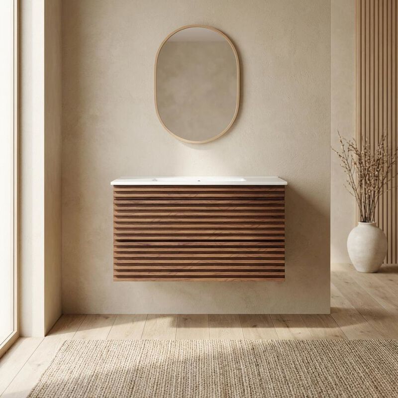 Walnut White 36-Inch Wall-Mount Bathroom Vanity with Ceramic Sink image number 4