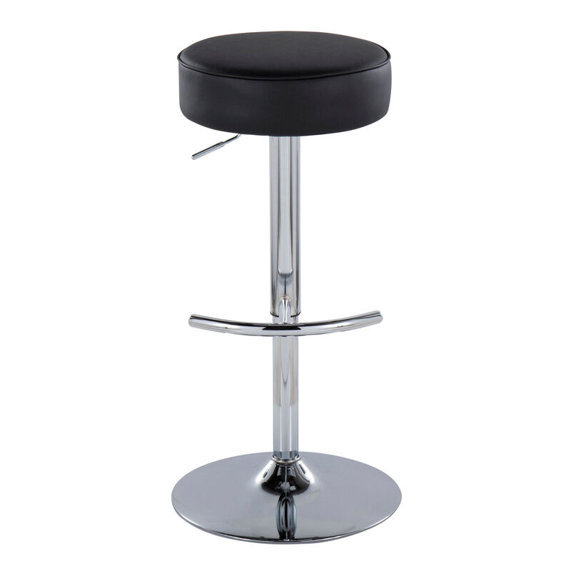 Lumisource Dot Contemporary Adjustable Barstool with Swivel in Chrome Metal, Faux Leather - Set of 2 image number 6