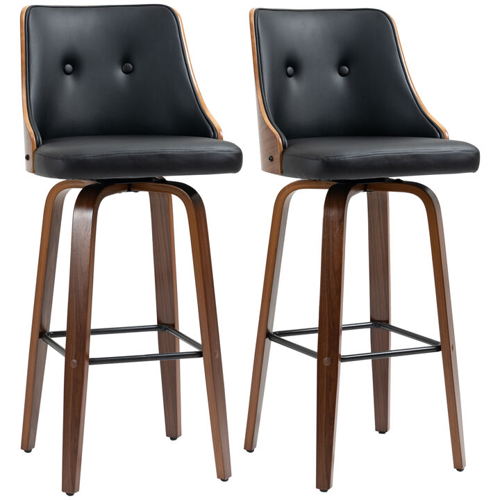 HOMCOM Bar Height Bar Stools, PU Leather Swivel Barstools with Footrest and Tufted Back, Set of 2, Black