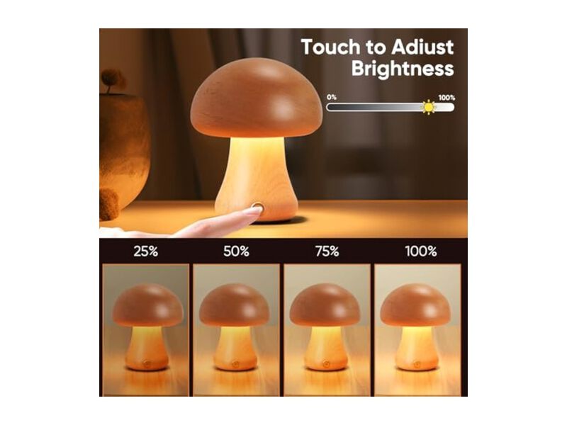 Cordless Rechargeable Battery Operated Table Lamp Wood Mushroom Portable image number 3