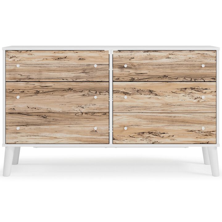Asher 59 Inch Contemporary Dresser, 6 Drawers, White and Natural Brown-Benzara