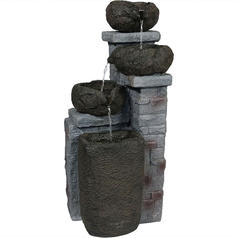 Sunnydaze Cascading Stone Bowl Solar Water Fountain with LED Lights - 27 in