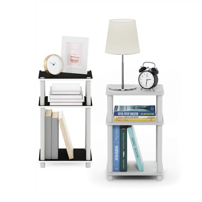 FurinnoFurinno Just 3-Tier Turn-N-Tube End Table / Side Table / Night Stand / Bedside Table with Plastic Poles, 2-Pack, White/White