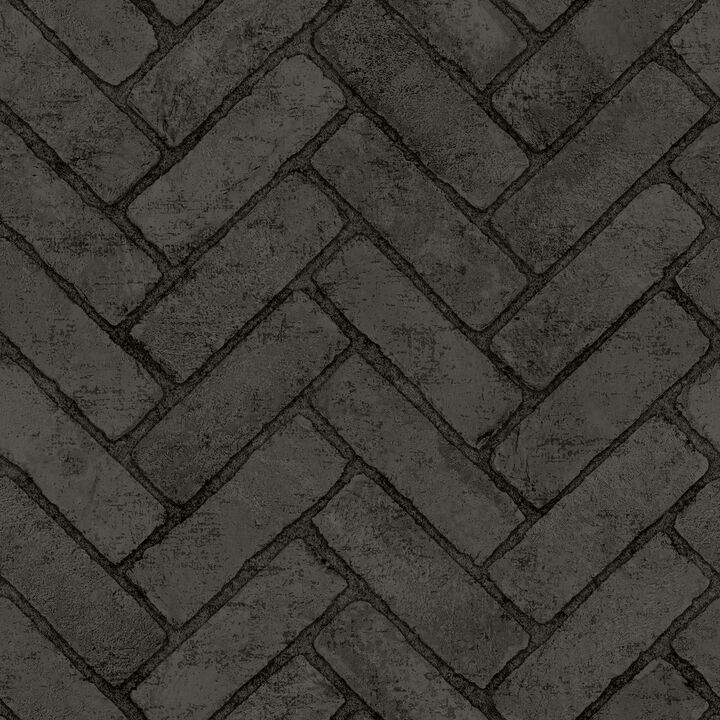 Canelle Black Brick Herringbone Wallpaper (Set of 2)