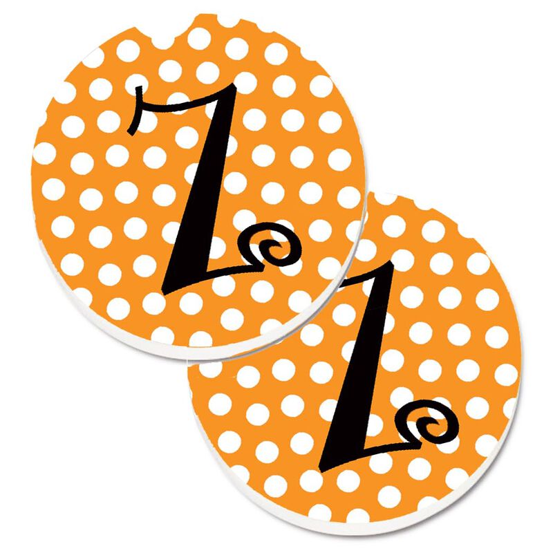 Caroline's Treasures Monogram Initial Z Orange Polkadots Set of 2 Cup Holder Car Coasters CJ1033-ZCARC, 2.56, Multicolor