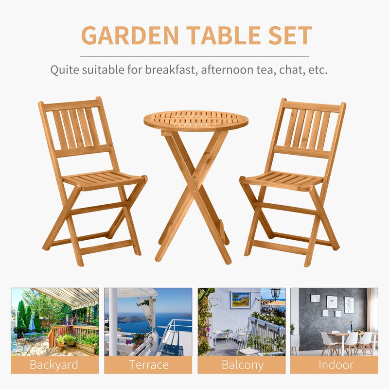 Teak Alfresco Bistro: 3-Piece Folding Acacia Wood Set with Square Table