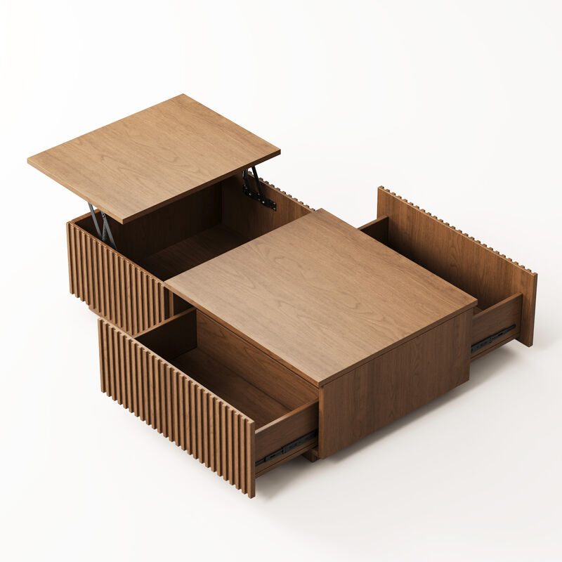 Wooden Coffee Table with 2 Drawers & Lift-Top Storage Legless 51.1" Brown