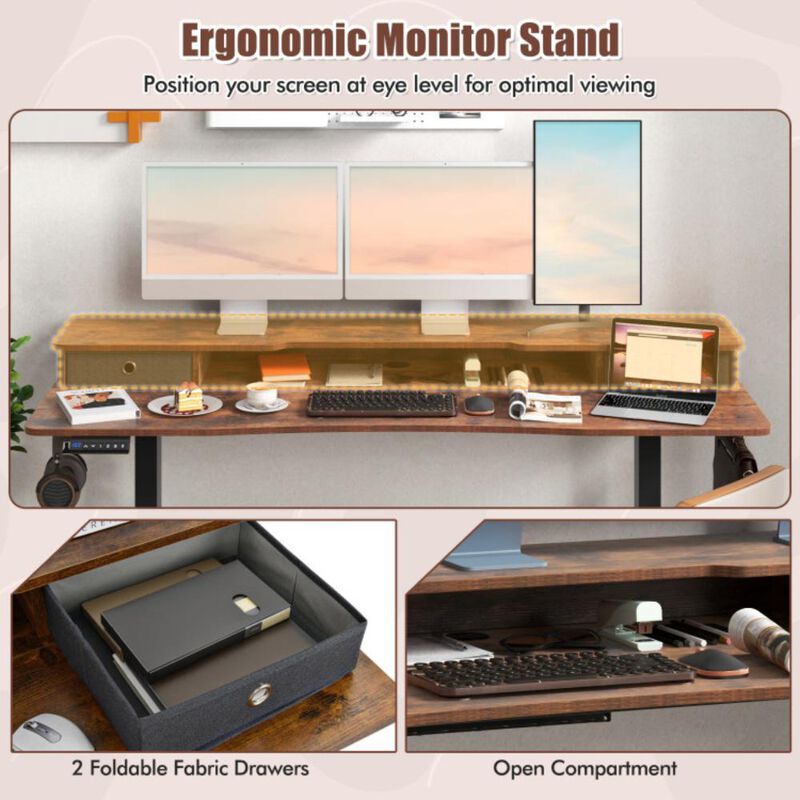 Hivvago 63 Inch x 24 Inch Electric Standing Desk with 2 Drawers