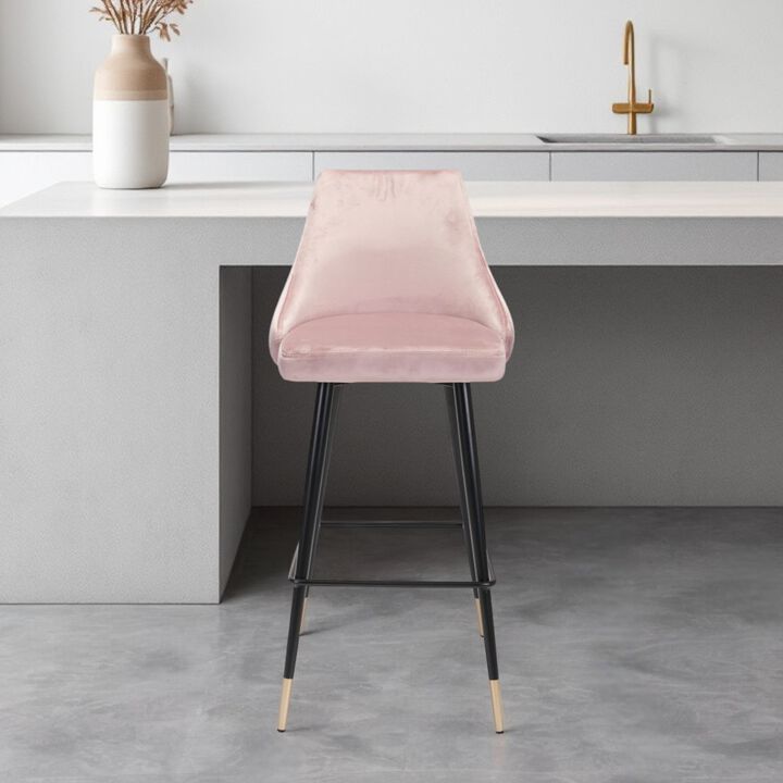 Hivvago 30 Inch Pink And Black Velvet And Steel Bar Height Bar Chair
