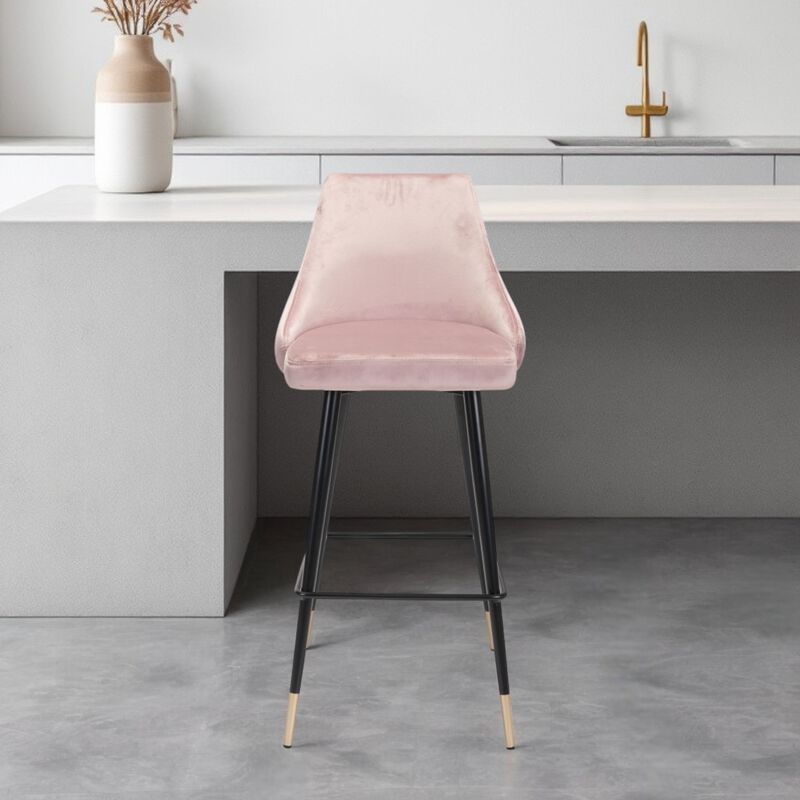 Hivvago 30 Inch Pink And Black Velvet And Steel Bar Height Bar Chair