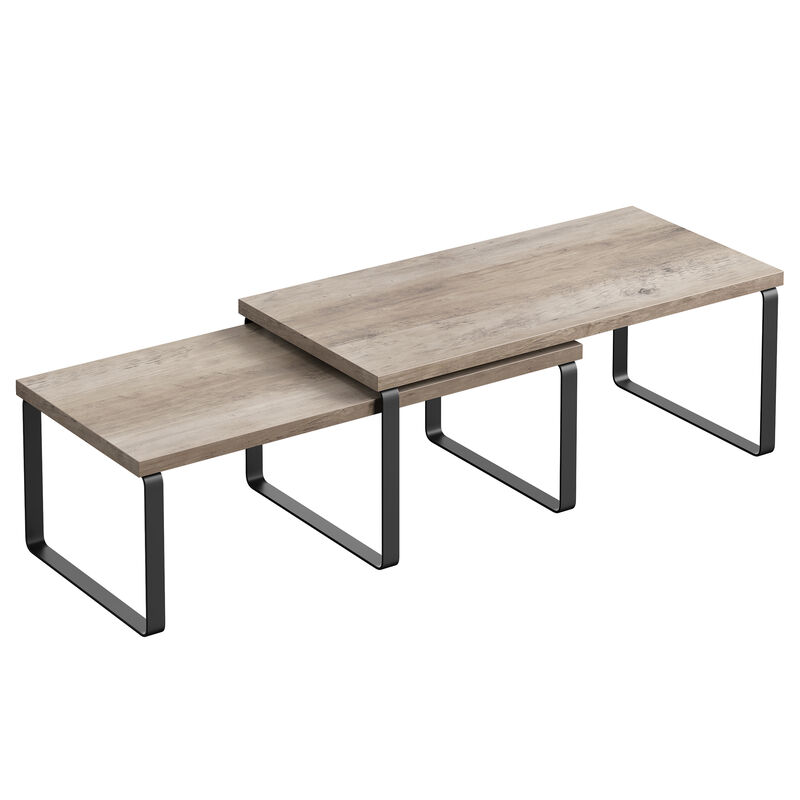 Set of 2 Cabinet Shelf Organizers Stackable, Expandable Metal and Bamboo Kitchen Counter Shelves