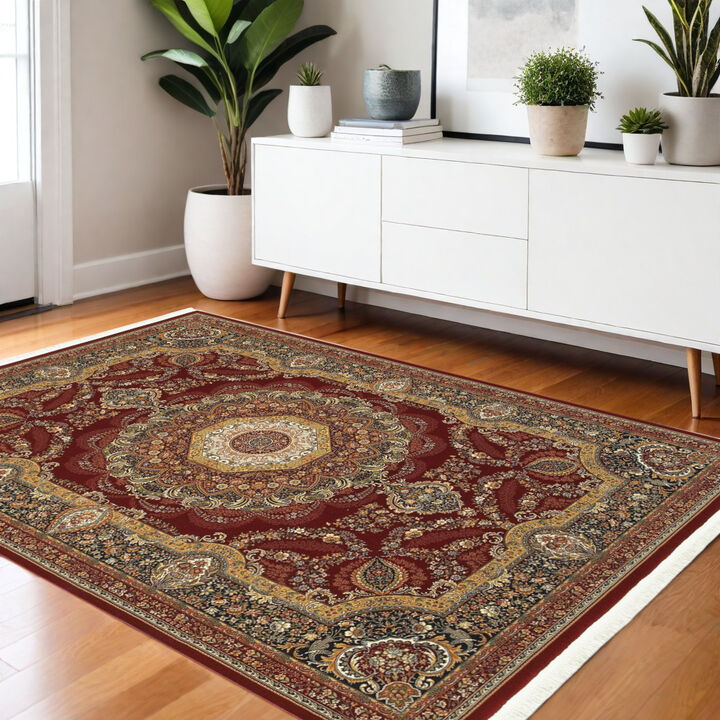 HomeRoots Medallion Runner Rug With Fringe